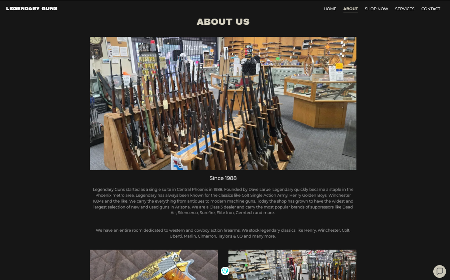 Legendary Guns contact section — buried and hard to find